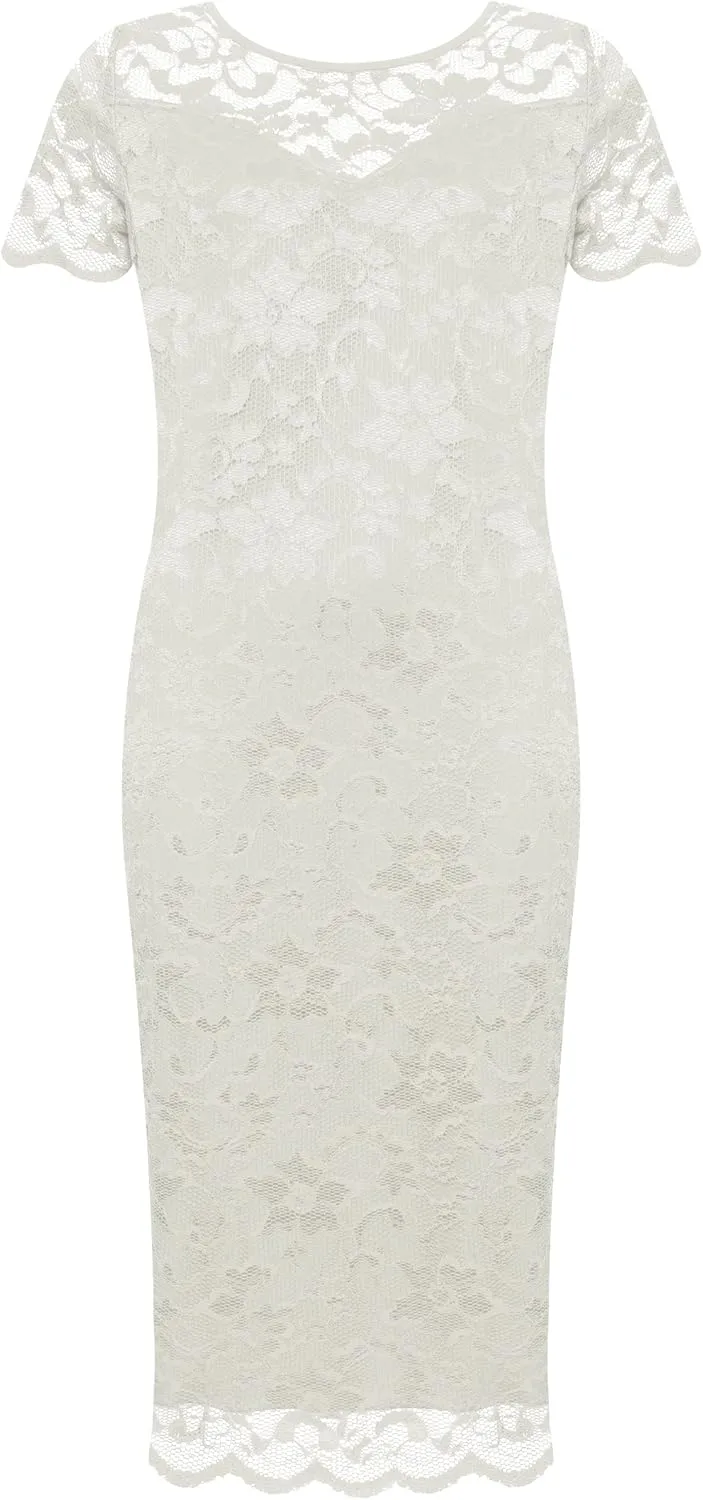 WearAll Plus Size Womens Lace Lined Ladies Short Sleeve Bodycon Midi Dress - 10-24