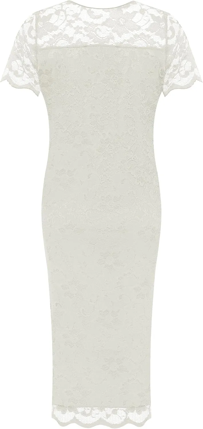 WearAll Plus Size Womens Lace Lined Ladies Short Sleeve Bodycon Midi Dress - 10-24