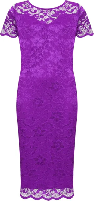WearAll Plus Size Womens Lace Lined Ladies Short Sleeve Bodycon Midi Dress - 10-24
