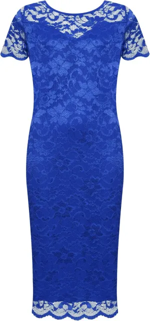 WearAll Plus Size Womens Lace Lined Ladies Short Sleeve Bodycon Midi Dress - 10-24