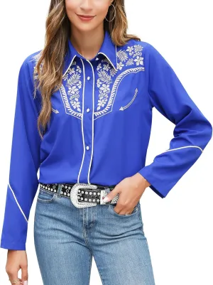 Western Shirts for Women Embroidered Long Sleeve Floral Button Up Rodeo Cowgirl Show Wear Ladies Clothes