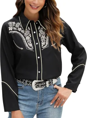 Western Shirts for Women Embroidered Long Sleeve Floral Button Up Rodeo Cowgirl Show Wear Ladies Clothes