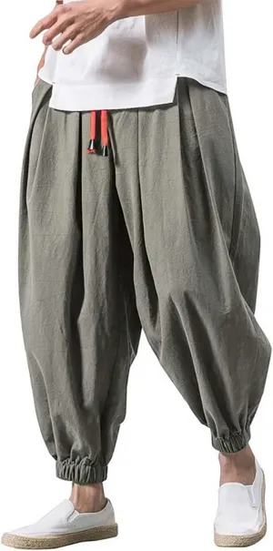 Wide Leg Pants for Men Harlan Pants Casual Hiking Sports Trousers Elastic Drawstring Waist Joggers with Pockers