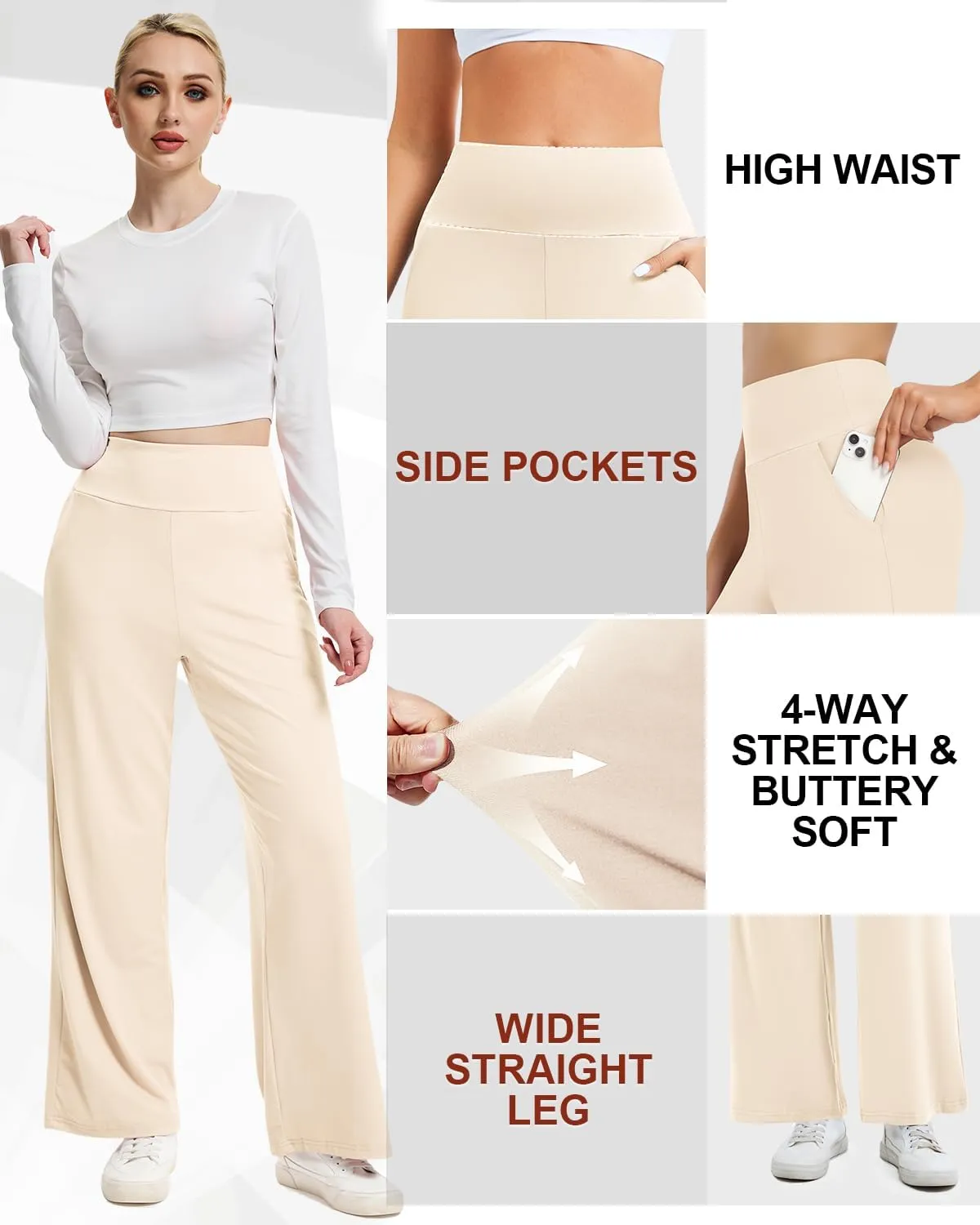 Wide Leg Pants Woman High Waist Yoga Pants Casual Work Dress Pants Lounge Sweatpants Loose Trousers with Pockets