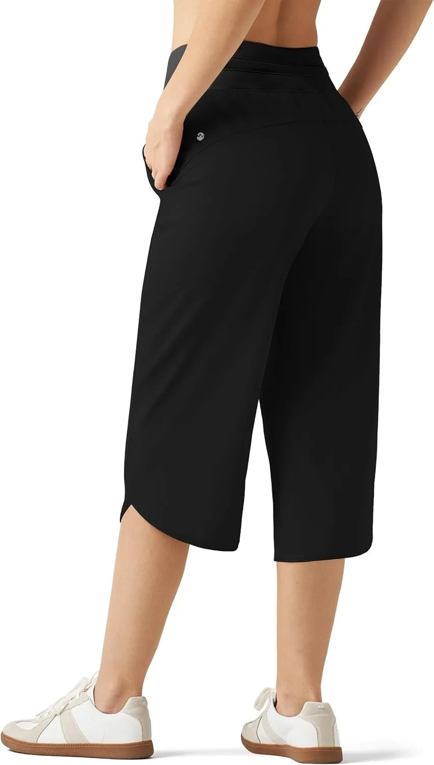 Willit Women's Capri Athletic Hiking Wide Leg Quick Dry Capri Pants Casual Lightweight Summer Cropped Pants