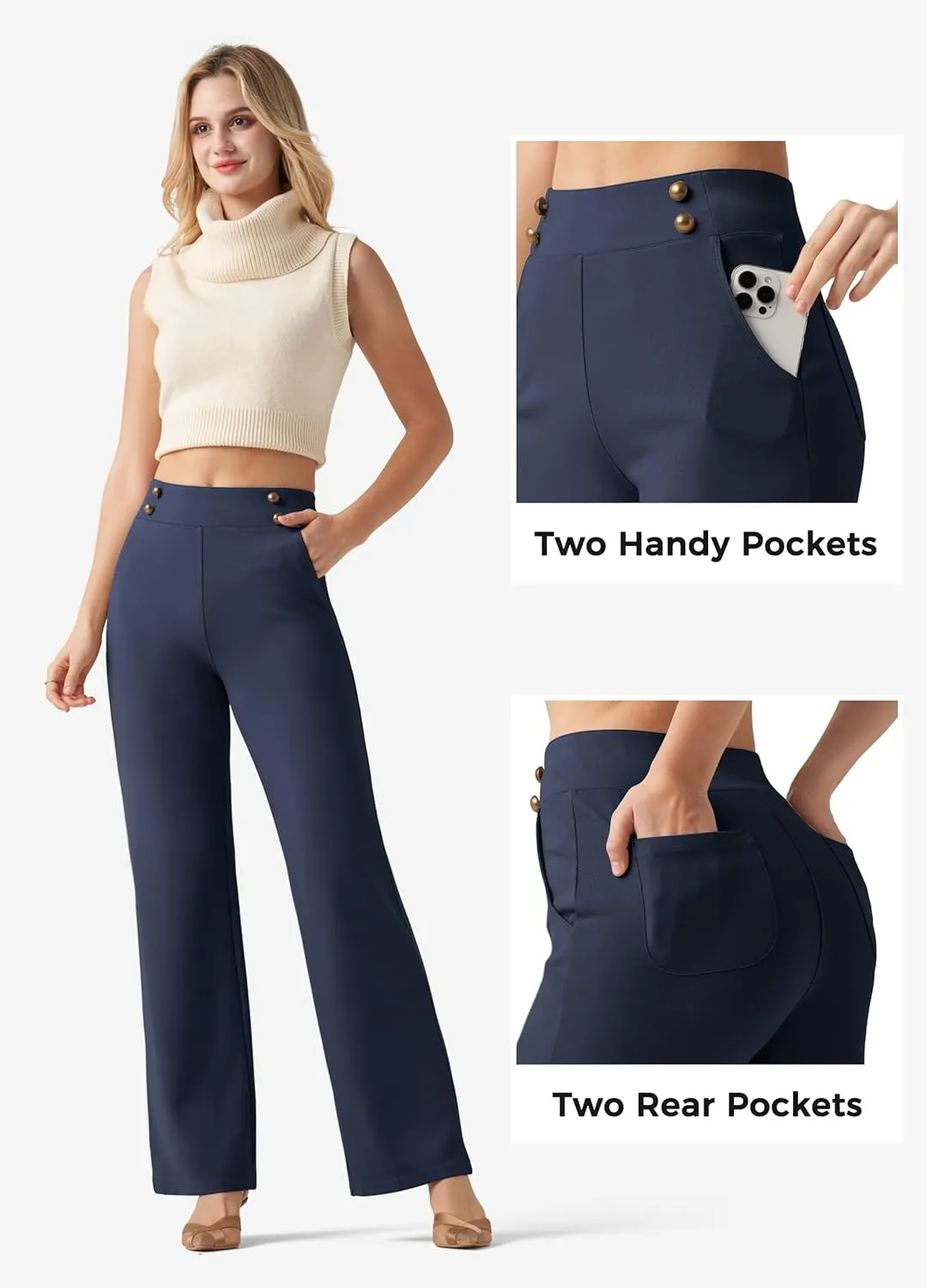 Willit Women's Wide Leg Dress Pants High Waisted Stretch Work Pants Office Business Casual Slacks Pockets Petite/Regular/Tall