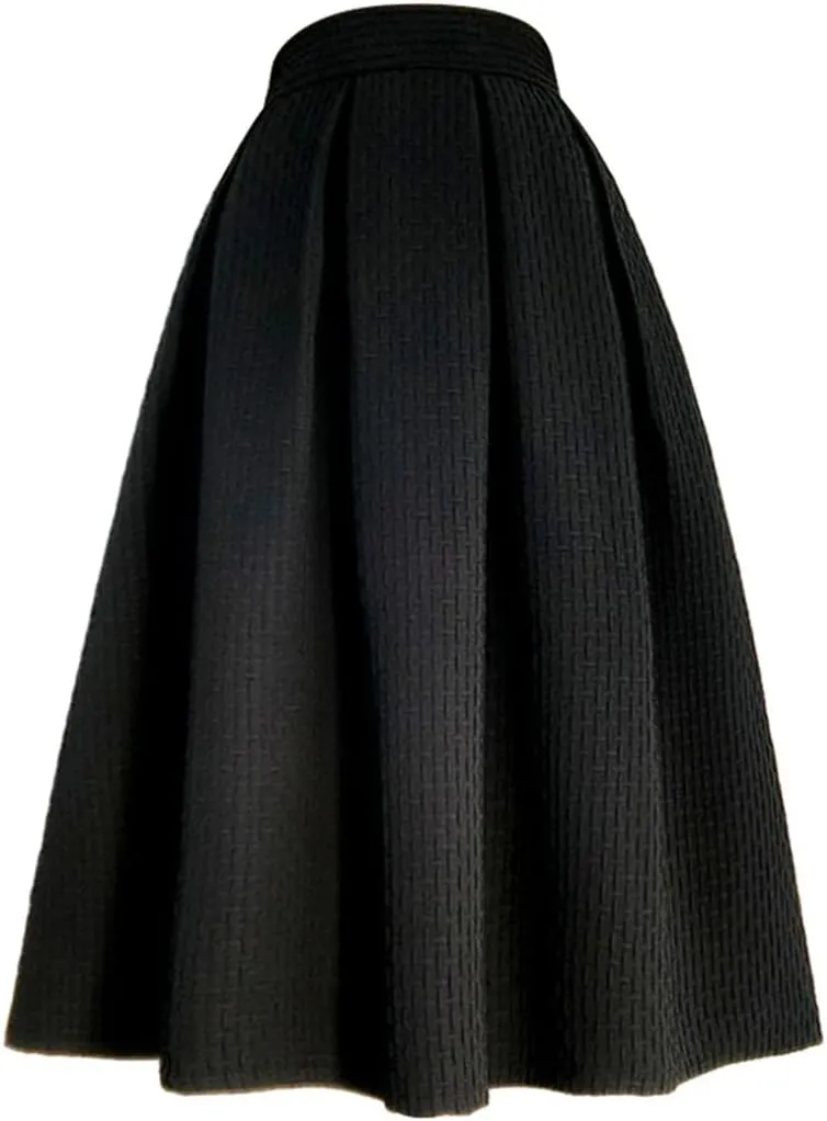 Wjnvfioo Spring Autumn Women Korean Black Stripes Embroidery High Waist Pleated Long Midi Skirt