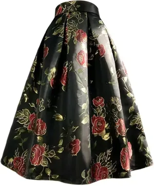 Wjnvfioo Spring Women Clothes Rose Floral Print High Waist Long Midi Skirt