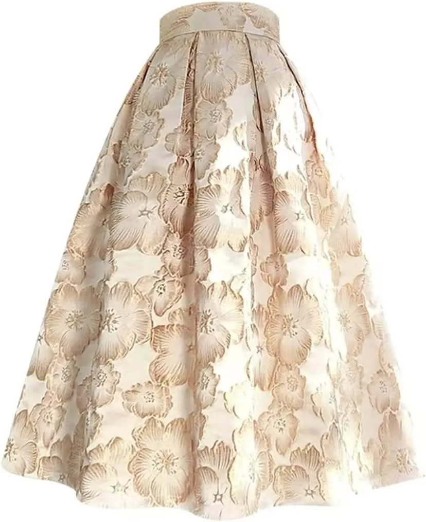 Wjnvfioo Spring Women Clothes Rose Floral Print High Waist Long Midi Skirt