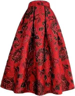 Wjnvfioo Spring Women Clothes Rose Floral Print High Waist Long Midi Skirt