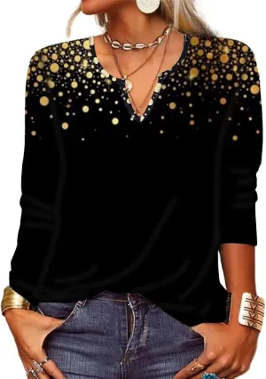 Woman Fall Shirts 2024 Boho Clothes Hippie Floral Print Bohemian Top V-Neck Casual Loose Sweatshirt