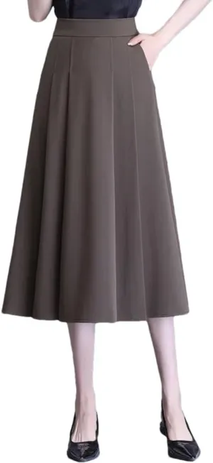 Women A-Line Skirt Spring Split Joint Pleated Skirt High Waisted Midi Skirt