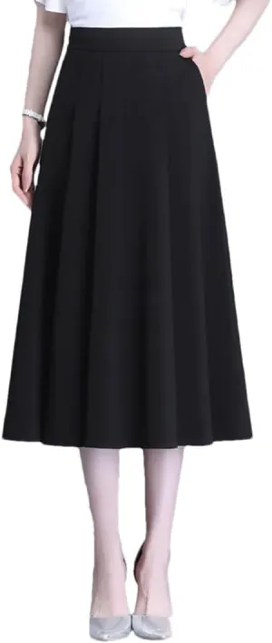 Women A-Line Skirt Spring Split Joint Pleated Skirt High Waisted Midi Skirt