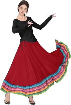Women Ballroom Dance Skirt Swing High Waist Long Skirts Folkloric Mexican Flamenco Dance Skirt