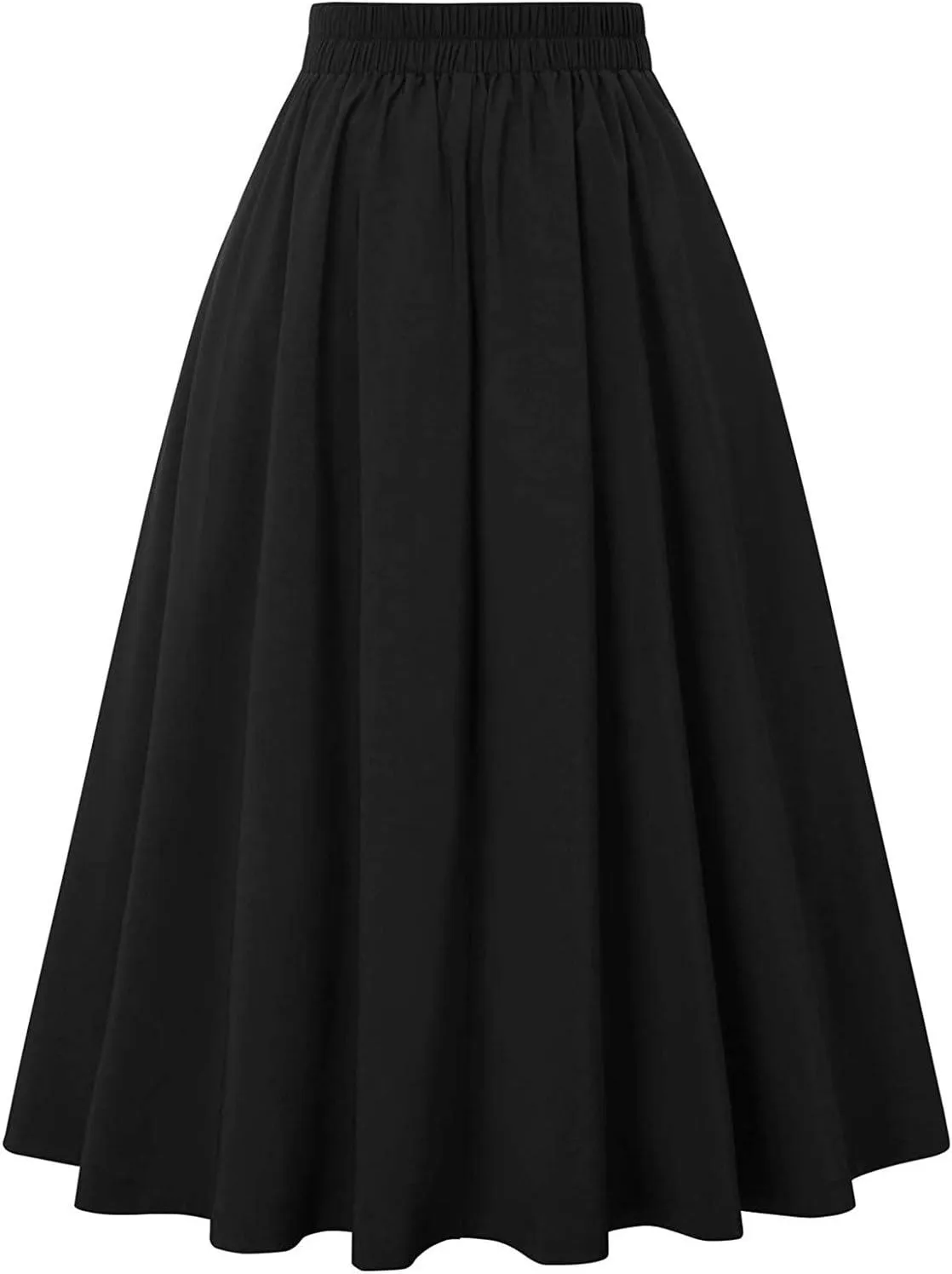 Women Casual Midi Skirt with Pockets Vintage Button Elastic High Waisted Pleated A-Line Skirts Trendy Skirts for Women
