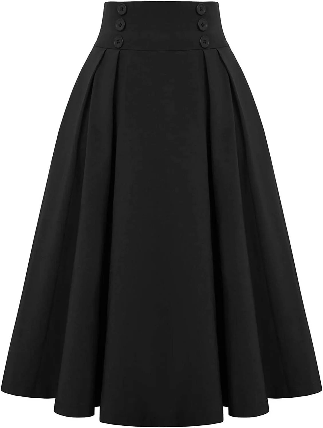 Women Casual Midi Skirt with Pockets Vintage Button Elastic High Waisted Pleated A-Line Skirts Trendy Skirts for Women