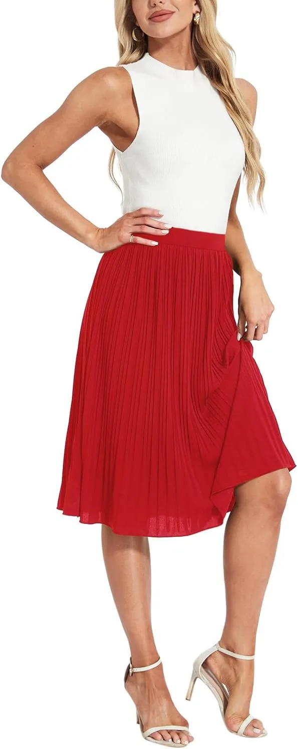 Women Classic Chiffon Flowy Pleated Midi Skirts