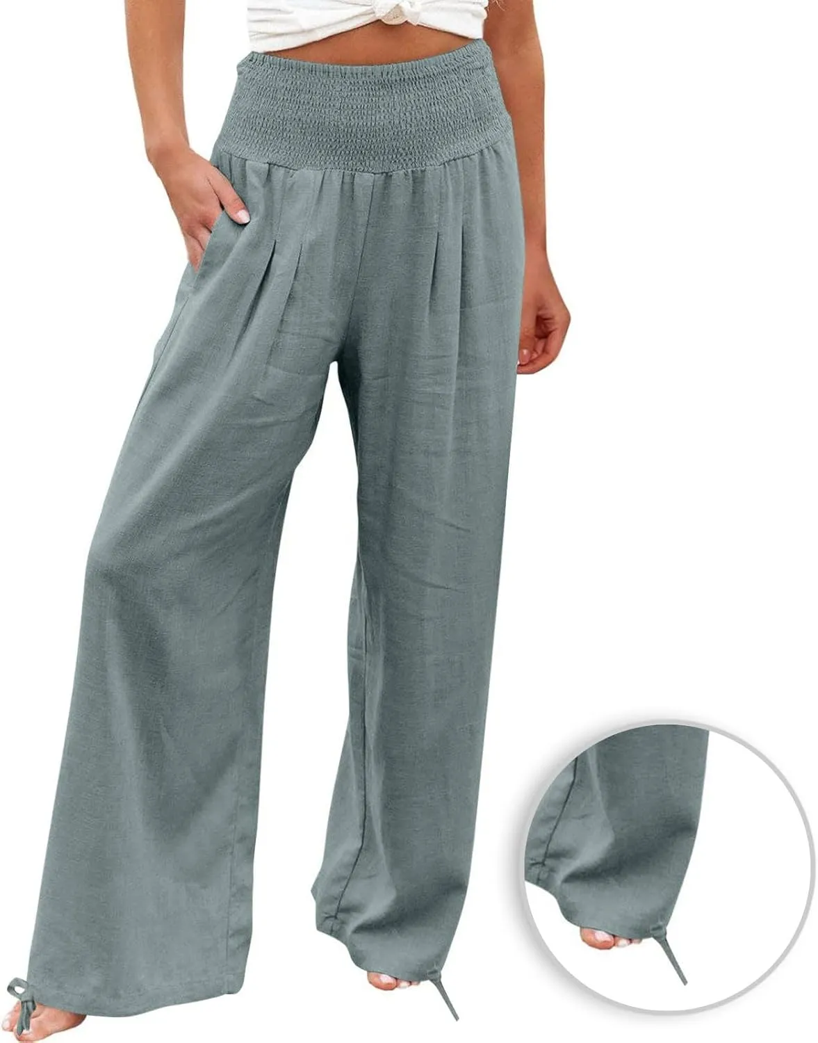 Women Cotton Linen Palazzo Pants Summer Boho Wide Leg High Waist Casual Lounge Pant 2025 Beach Travel Vacation Outfits