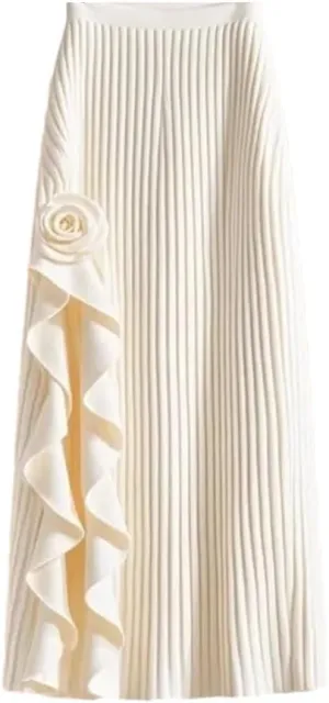 Women Elegant Irregular Pleated A-Line Skirt Elastic High Waist Ruffle Casual Party Flower Skirts