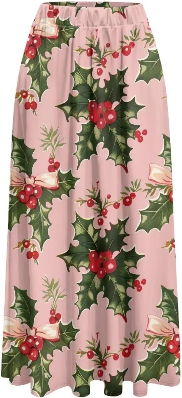 Women Flowy Long Skirts Summer Beach Pleated Elastic High Waisted Casual Maxi Skirts with Pockets Size S-2XL
