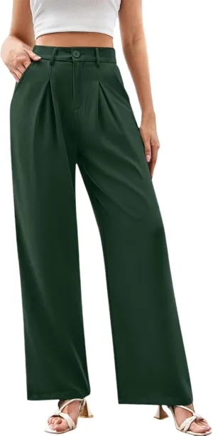 Women High Waist Business Casual Palazzo Trousers Button Down Loose Work Office Business Dress Pants Suit Pant