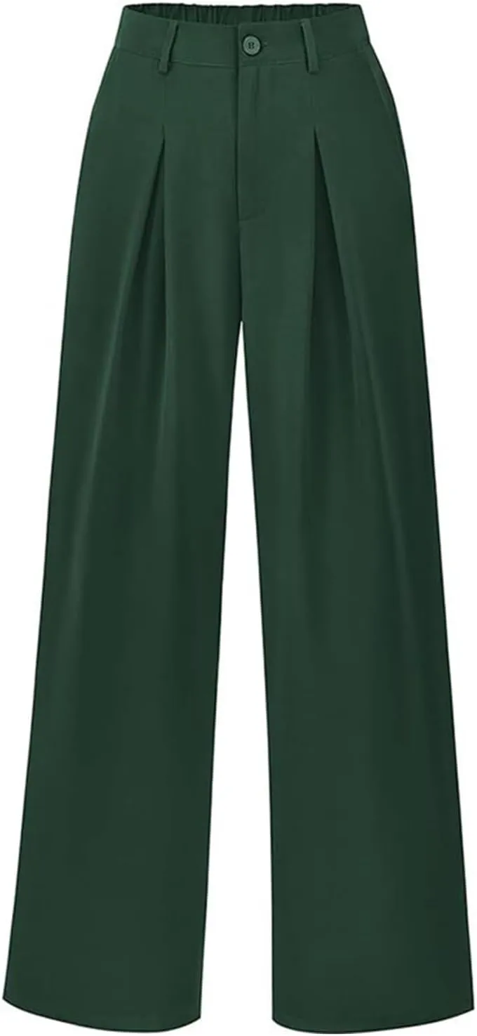 Women High Waist Business Casual Palazzo Trousers Button Down Loose Work Office Business Dress Pants Suit Pant