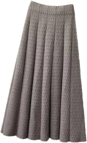 Women High Waist Knitted Midi Skirt Simple Solid Pleated Skirts Med-Long A-Line Midi Skirt gray9 M