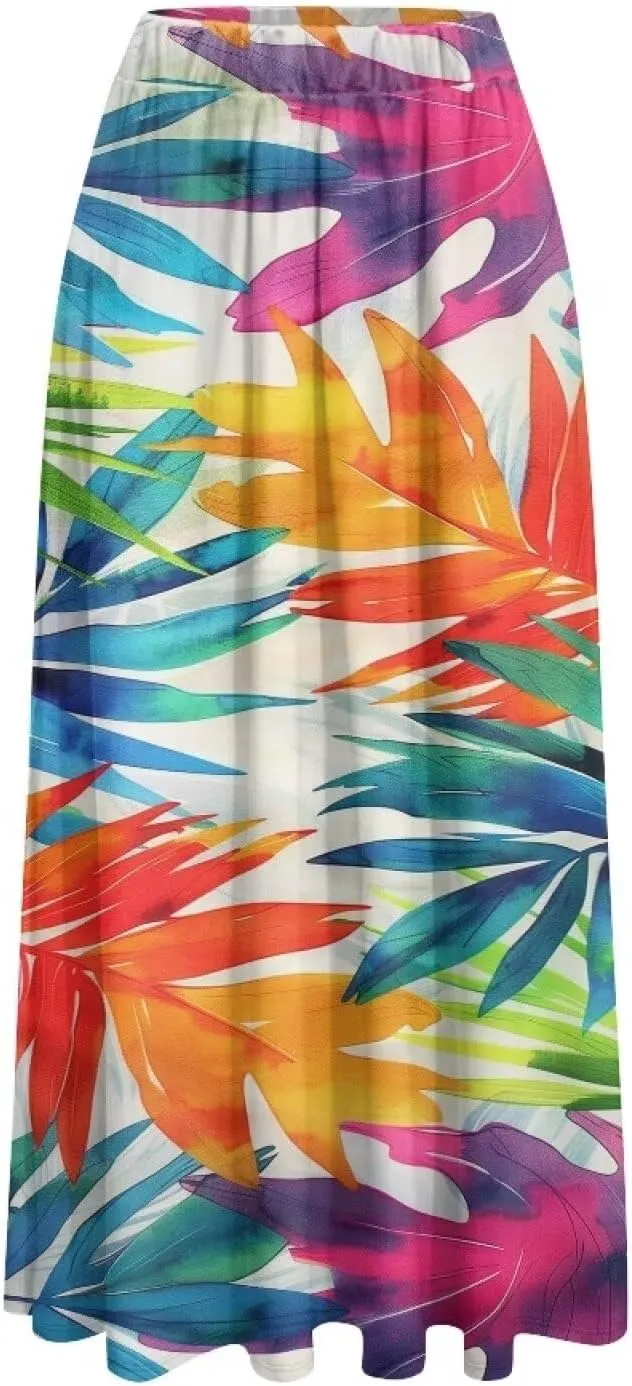 Women High Waist Skirts A-Line Flowy Swing Midi Long Skirt with Pockets for Beach Holiday Travel Size S-2XL