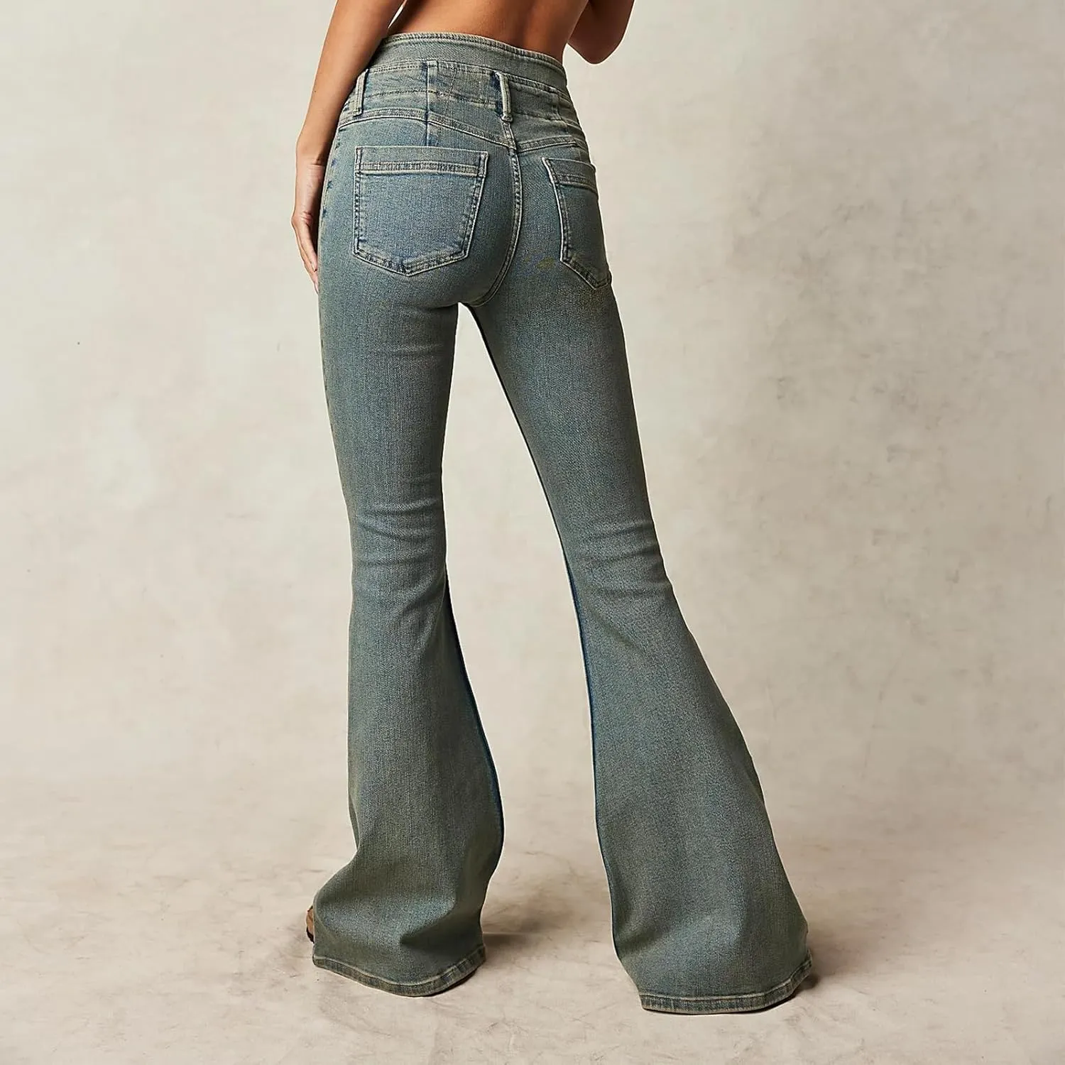 Women High Waist Velvet Flared Pants Y2k Vintage Slim Fit Palazzo Ribbed Bell Bottoms Trousers Cropped Pants