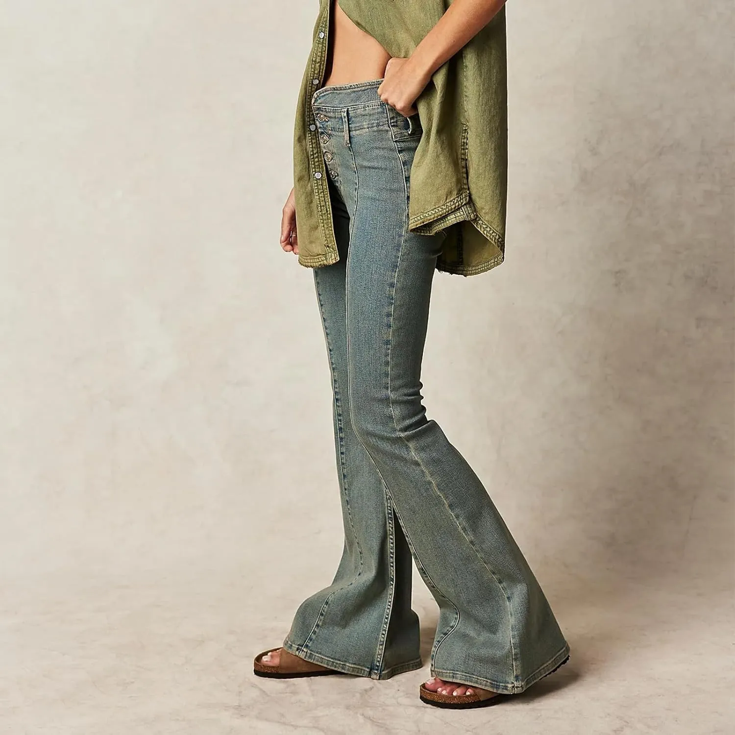 Women High Waist Velvet Flared Pants Y2k Vintage Slim Fit Palazzo Ribbed Bell Bottoms Trousers Cropped Pants