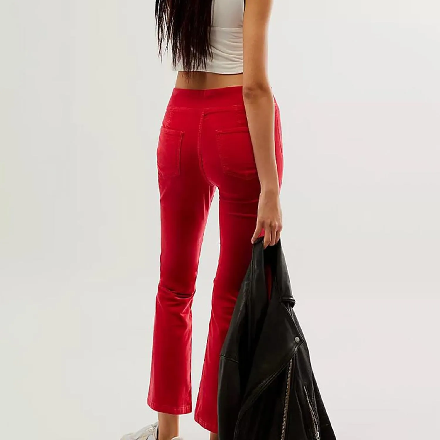 Women High Waist Velvet Flared Pants Y2k Vintage Slim Fit Palazzo Ribbed Bell Bottoms Trousers Cropped Pants