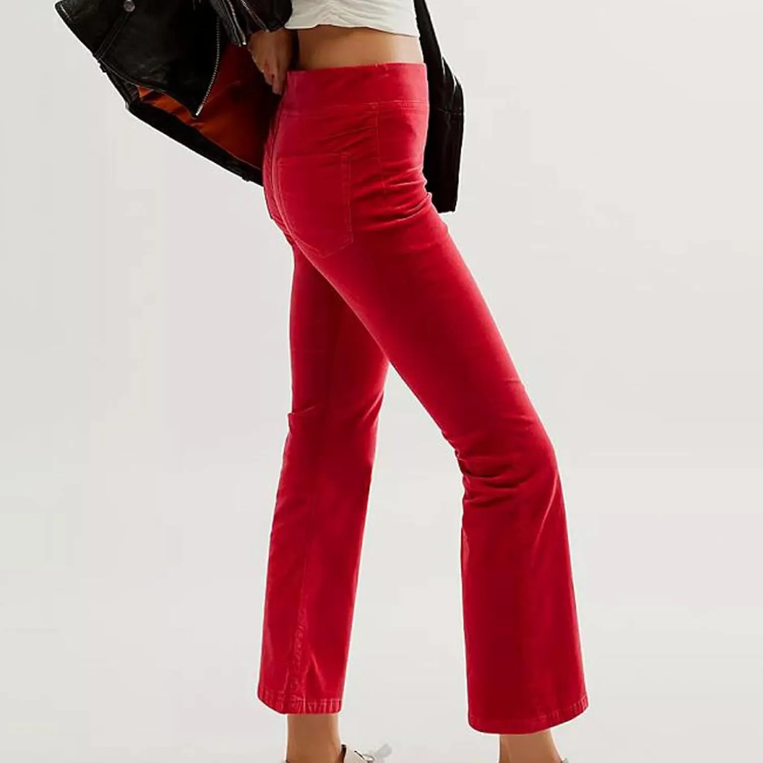 Women High Waist Velvet Flared Pants Y2k Vintage Slim Fit Palazzo Ribbed Bell Bottoms Trousers Cropped Pants