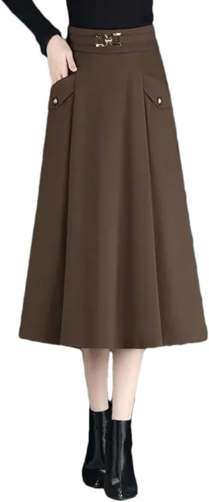 Women High Waisted A-Line Skirt Split Joint Pleated Midi Skirt