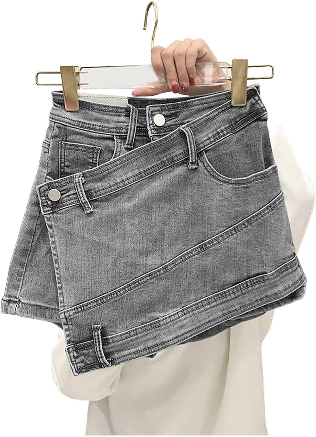 Women High Waisted Jeans Pencil Bodycon Short Cargo Denim Skirt Fashion Y2K Teen Girls Stretch Button A-Line Mini Skirt