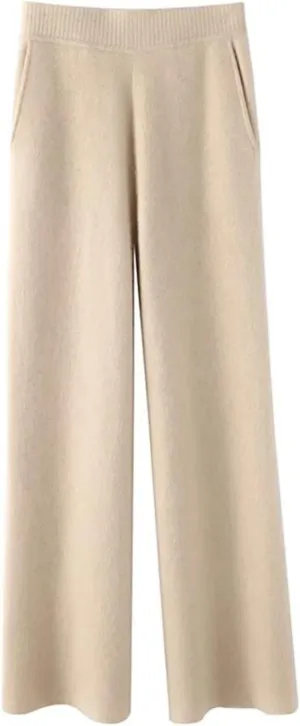 Women Knitted Pants High Waist Wool Wide Leg Sweatpants Straight Loose Trousers