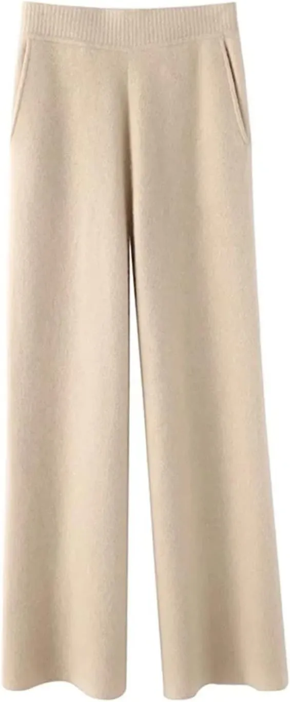 Women Knitted Pants High Waist Wool Wide Leg Sweatpants Straight Loose Trousers