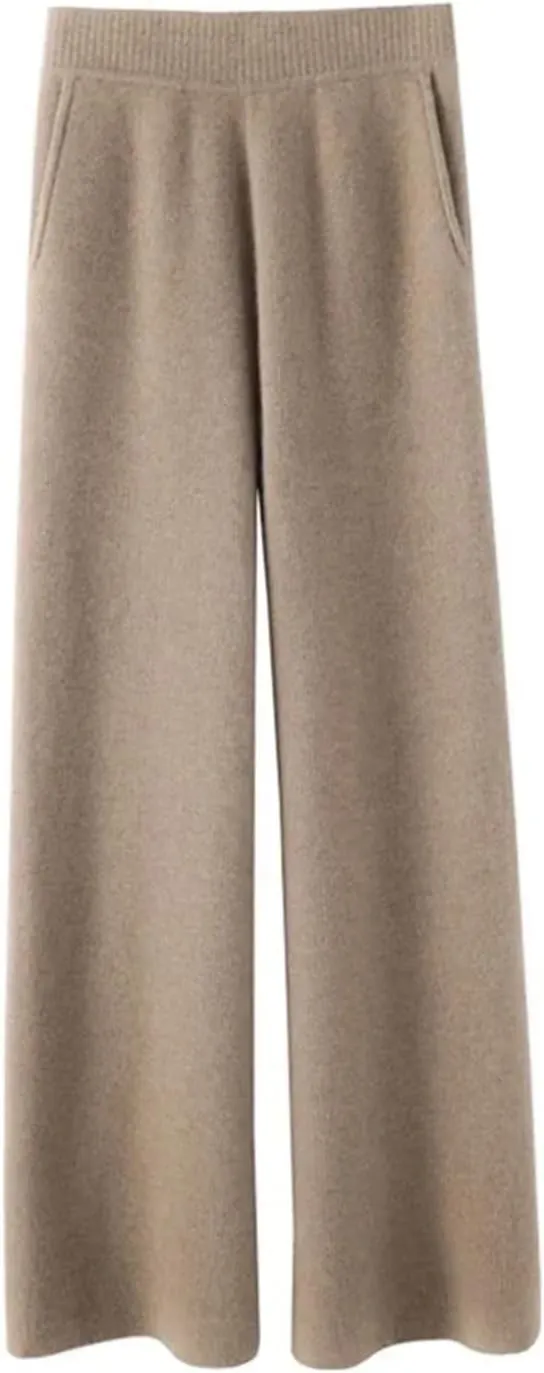 Women Knitted Pants High Waist Wool Wide Leg Sweatpants Straight Loose Trousers