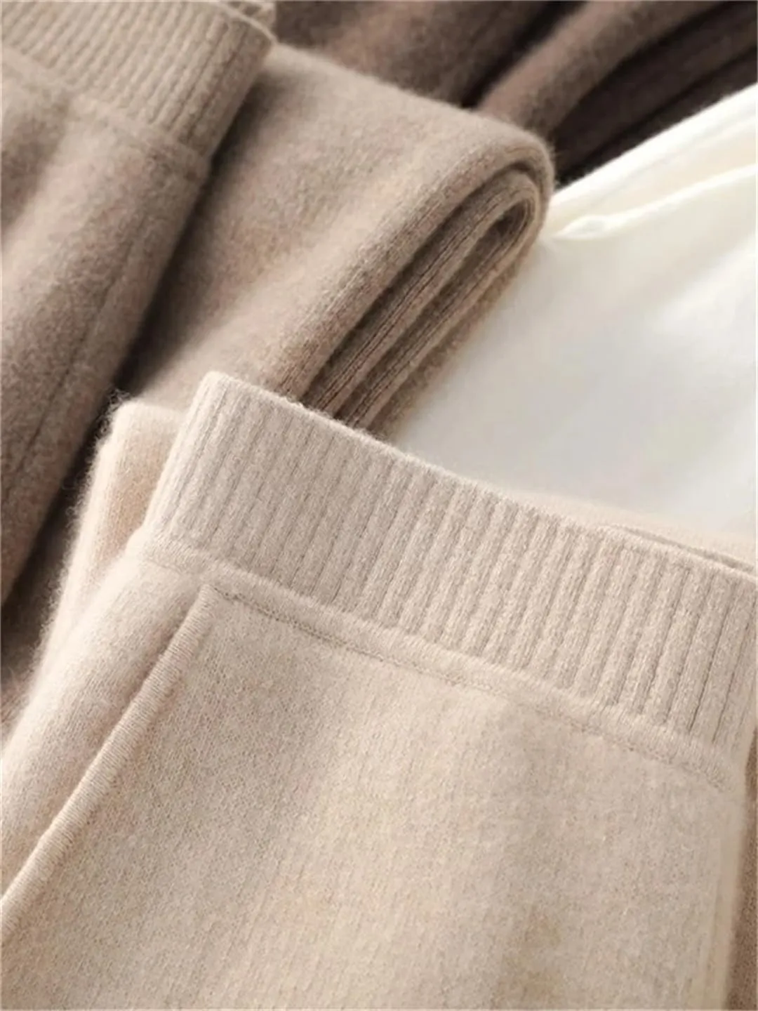 Women Knitted Pants High Waist Wool Wide Leg Sweatpants Straight Loose Trousers