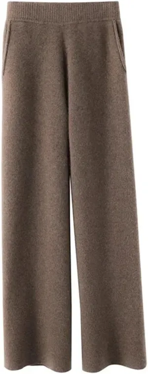 Women Knitted Pants High Waist Wool Wide Leg Sweatpants Straight Loose Trousers