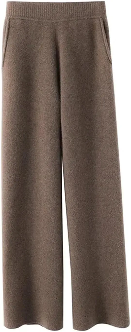 Women Knitted Pants High Waist Wool Wide Leg Sweatpants Straight Loose Trousers
