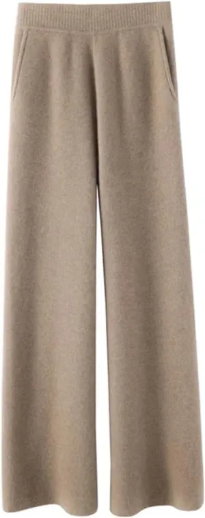 Women Knitted Pants High Waist Wool Wide Leg Sweatpants Straight Loose Trousers
