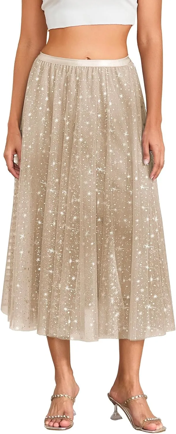 Women Lace/Mesh Maxi Skirt Summer High Waist Sheer See-Through Elastic Long Skirt Y2K Beach Maxi Skirt
