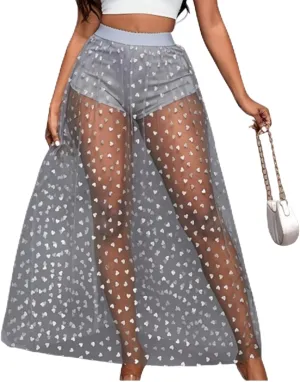 Women Lace/Mesh Maxi Skirt Summer High Waist Sheer See-Through Elastic Long Skirt Y2K Beach Maxi Skirt