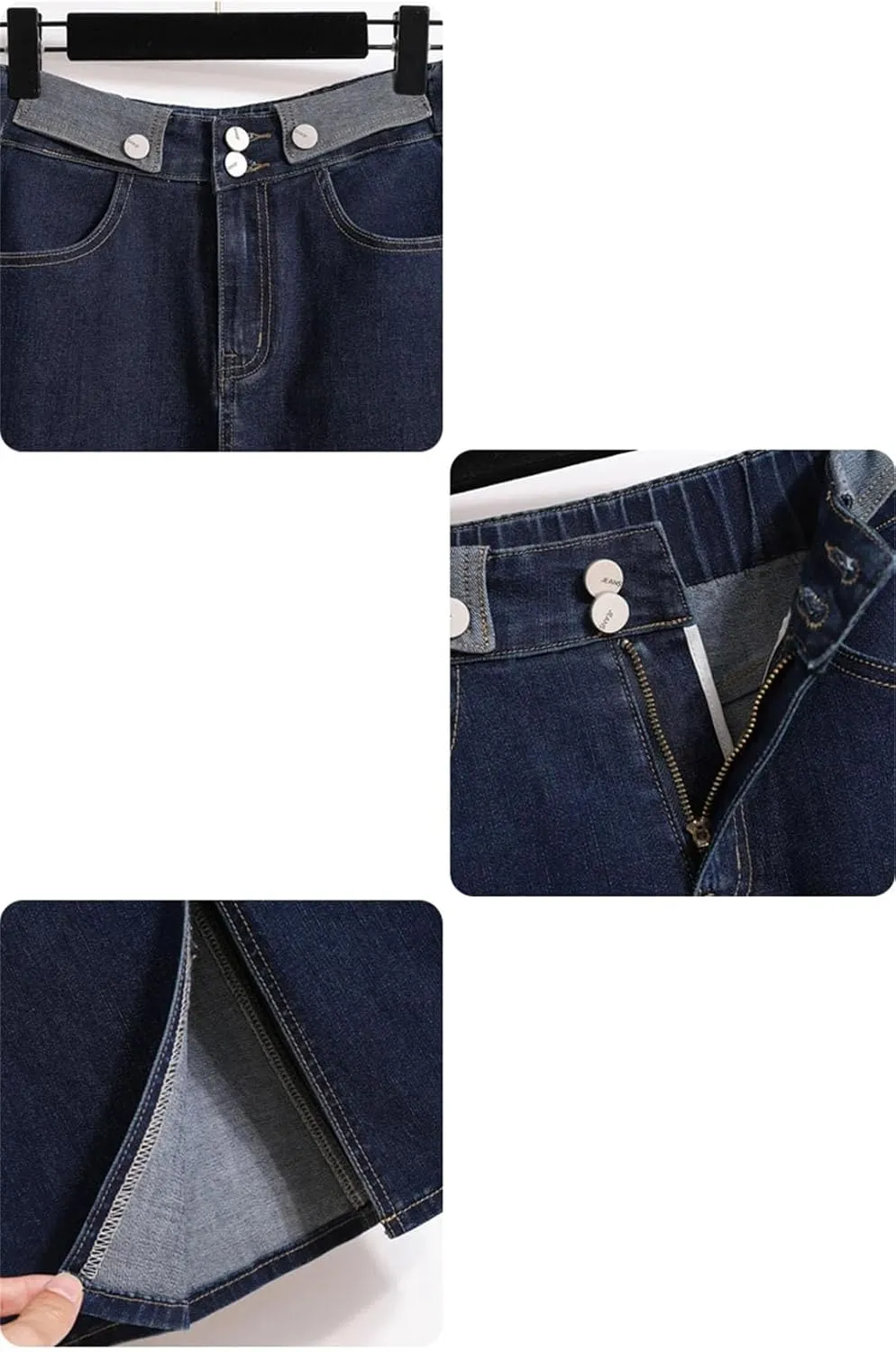 Women Large Size Elastic Waist Denim Skirt Mid-Length High Waisted Contrasting Color Fashionable Split Cowboy Skirt