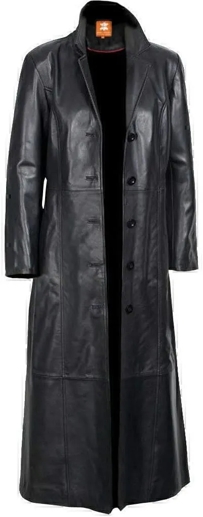 Women Leather Overcoat | 60s Revamped Style | Black Soft Sheepskin Trench Coat