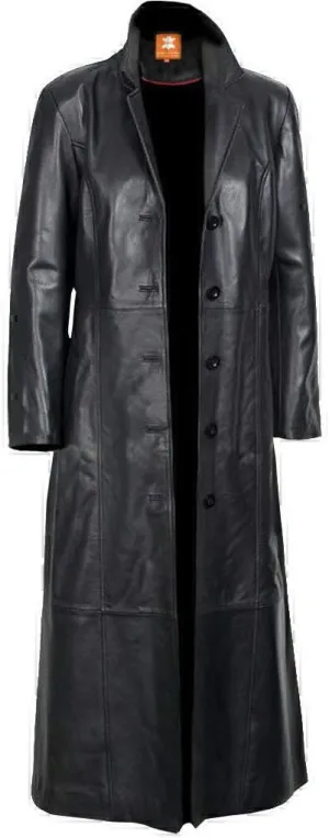 Women Leather Overcoat | 60s Revamped Style | Black Soft Sheepskin Trench Coat