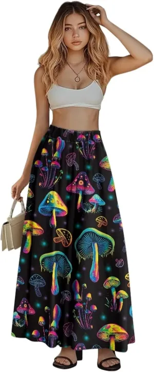 Women Long Skirts with Pockets Bohemian Casual Flowy High Waisted Ankle Length Maxi Skirt for Party Prom