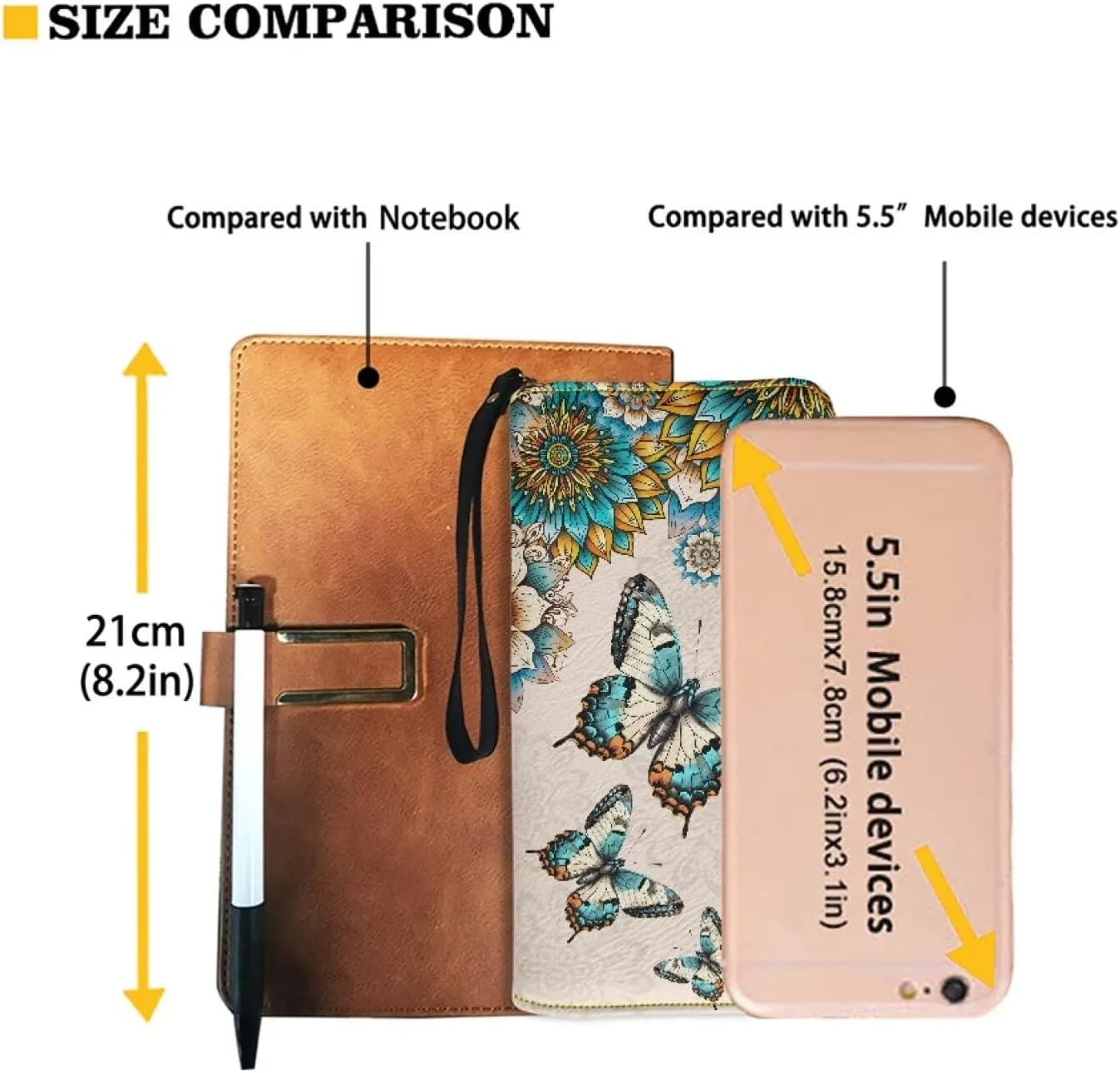 Women Long Wristlet Wallet Butterfly Boho Mandala Floral Print Large Capacity Long Cell Phone Stylish Purse for Travel,Business,Zip Around Clutch Purse Credit Card,Cash,Coin,Bill Organizer