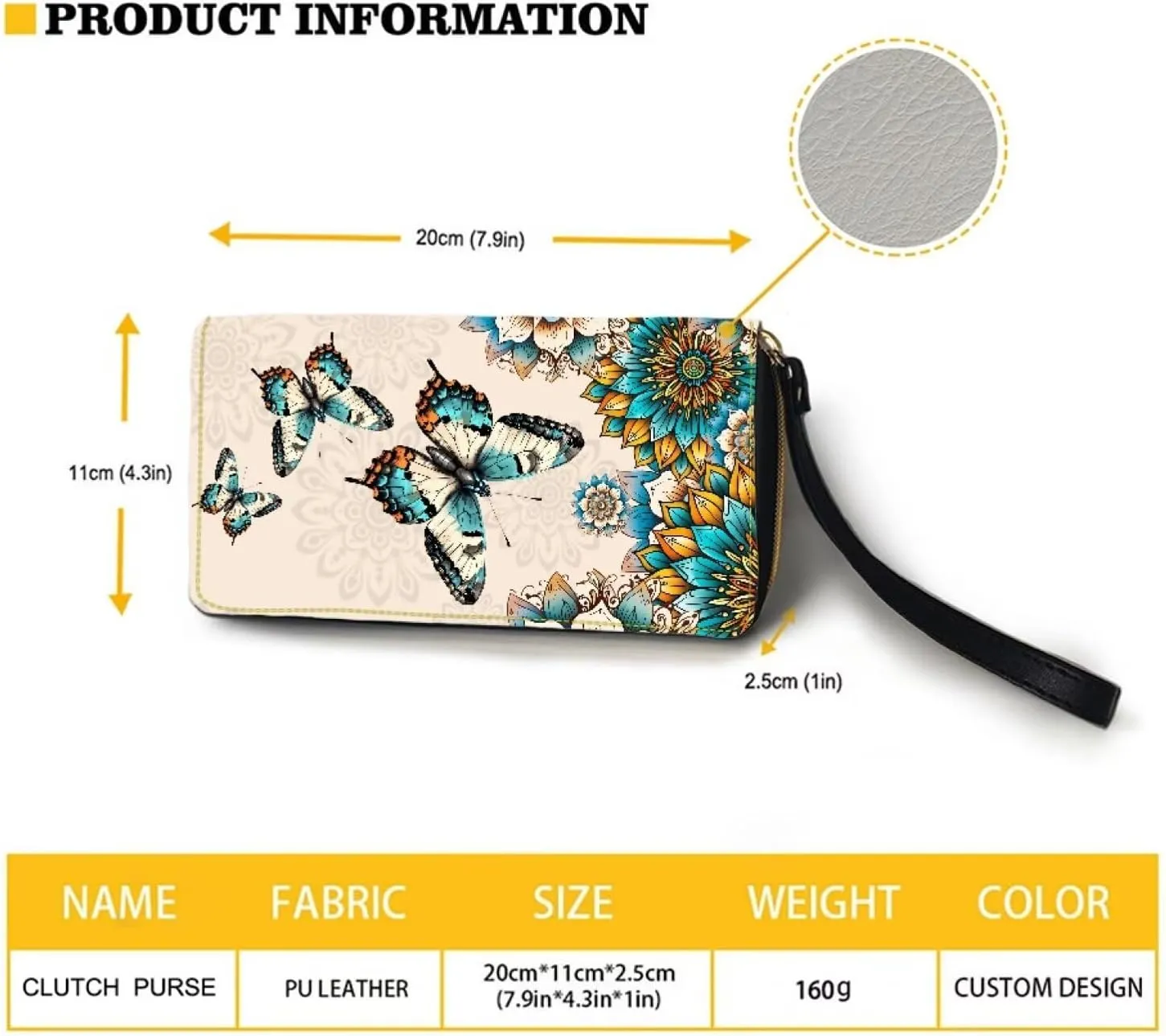 Women Long Wristlet Wallet Butterfly Boho Mandala Floral Print Large Capacity Long Cell Phone Stylish Purse for Travel,Business,Zip Around Clutch Purse Credit Card,Cash,Coin,Bill Organizer