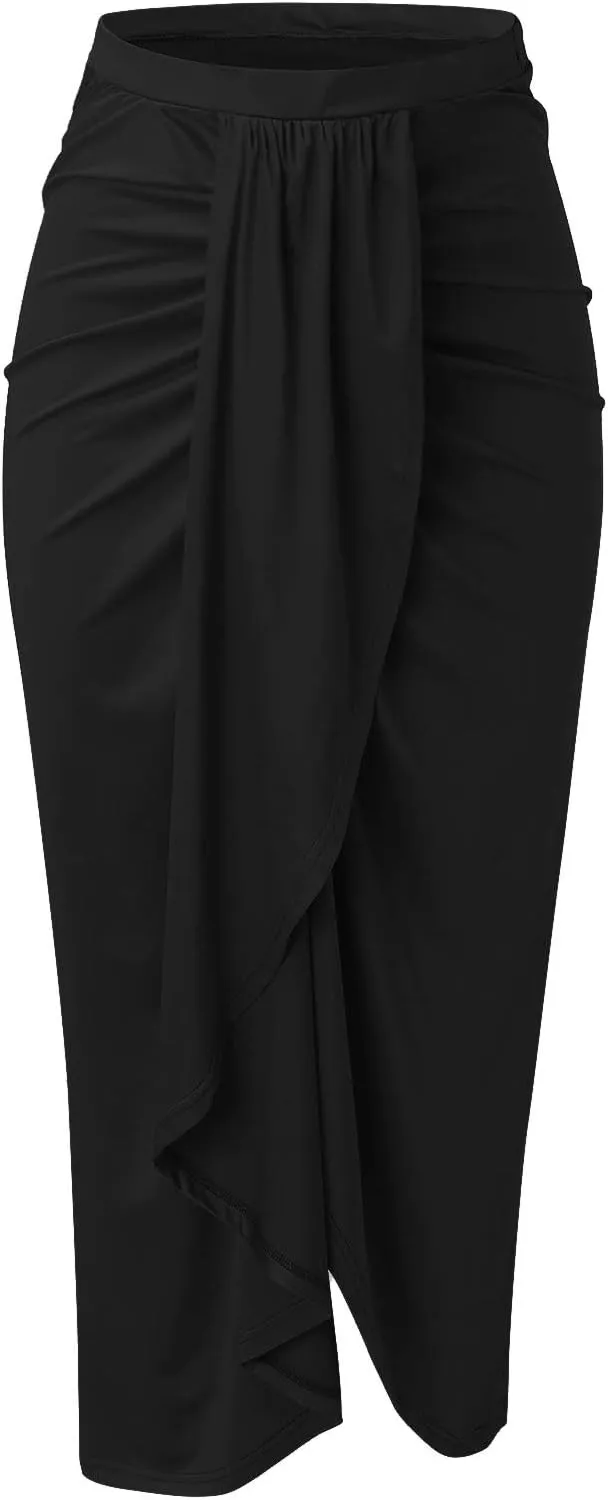 Women Maxi Long Skirt Beach Skirt Maxi Solid Draped Slit High Elastic Women's Casual Skirt Wrap Tennis Skirt